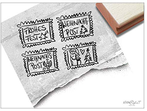 Stempel Weihnachtsstempel als Briefmarke, Einzeln oder 4er-Set - Textstempel Weihnachten Karten Weihnachtspost Geschenkanhänger Deko - zAcheR-fineT (4er-Set)