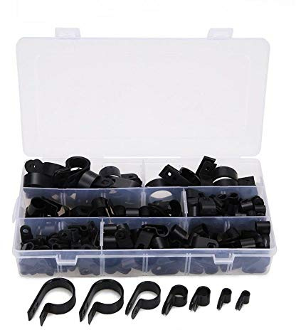 200 Stück schwarze Kunststoff-Klemmen, Nylon-Draht-Kabelklemmen, Kabel-Clip-Verschlüsse, sortiertes Set, 5/6/9/12/19/28mm