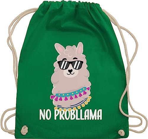 Turnbeutel Rucksack - Sprüche Statement - No Probllama I Lama I Alpaka - Unisize - Grün - geschenk zur einschulung alpakas sport beutel mit zugband mit spruch spruche problama baumwollbeutel