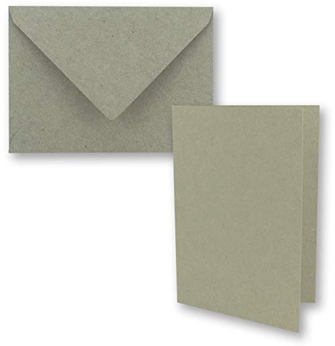100x Vintage Kraftpapier Faltkarten SET - hellgrau (grau) - mit Umschlägen DIN B6-12 x 16,9 cm - blanko Recycling Klappkarten - GUSTAV NEUSER