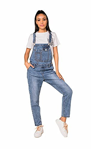 Nina Carter Dam hängselbyxor, jeans, pojkvän, denim, overall, använd look, sommaroverall, Blå (S512), M