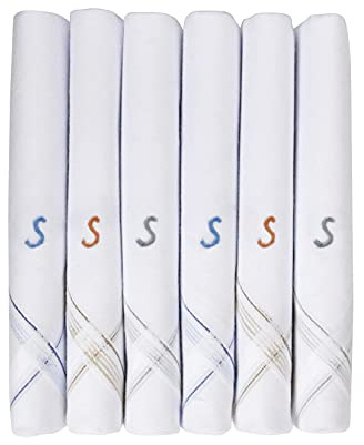 Caruso Italy Herren Initialen Monogramm Taschentücher A–Z Stickerei 100% Baumwolle Weiß Pocket Square 6er Set 46x46 cm Weich Saugfähig Elegant Geschenkidee Klassisch Herren Accessoire