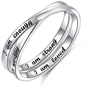 I am Enough Ring 925 Sterling Silber Inspirierender Ringe for für Damen Mädchen Bester Geburtstag Weihnachtsgeschenke