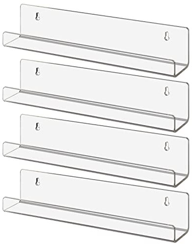 LileZbox Estantes flotantes Transparentes, Estante Invisible de acrílico montado en la Pared, Estante de Almacenamiento Organizador de exhibición en habitación de los niños(4, 34.8 x 5.8 cm)