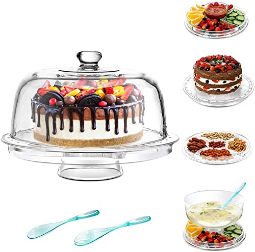 MASTERTOP Cloche à Gâteaux Transparent avec Plateau Réversible, Stand à Gâteaux Multifonctionelle avec Dôme, Boîte à Gâteaux Ronde en Plastique avec Couvercle pour Pâtisserie/Desserts