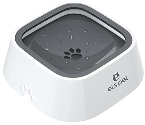ELS PET Dog Water Bowl, Non Spill Slow Drink Pet Water Bowl, Travel Bowl, Non Slip Vehicle Carried Pet Water Bowl No Drip Slow Water Feeder/Dispenserfor Dog Cat Puppy, 35oz/1L (Grey)