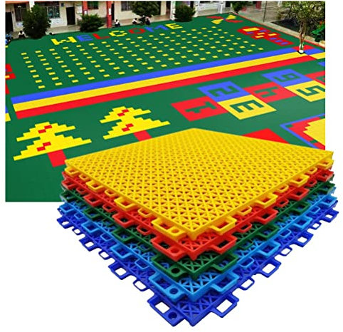 Tapis Caillebotis en Caoutchouc 1 Pied Plancher en Plastique Extérieur De Sports De Jardin d'enfants, Carreaux De Sol Sportifs Modulaires À Emboîtement, Sol De Puzzle en Plastique Coloré pour Aire De