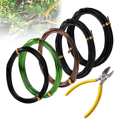 Filo in Alluminio per Bonsai 5 Rotoli con Tagliafili Bonsai Filo di Alluminio Anodizzato 1 mm/1,5 mm/2,0 mm Bonsai Filo per Piante per Alberi Bonzai Indoor Tronchi Totale 25m