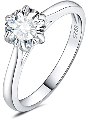 JewelryPalace 0.5ct 1ct 1.5ct Rund Moissanite Solitär Promise Ring Damen, Schmuck Set, Verlobungsring Damenring Silber 925 mit Stein Frauen, Simulierte Diamant Eheringe Silberringe Rosegold Gold