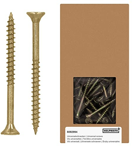 HELPMATE - Viti universali a testa svasata 4,0 x 50 giallo passivato - Confezione da 400 viti per legno con attacco PZ 2 e filettatura parziale - Viti per truciolato per interni ed esterni protetti