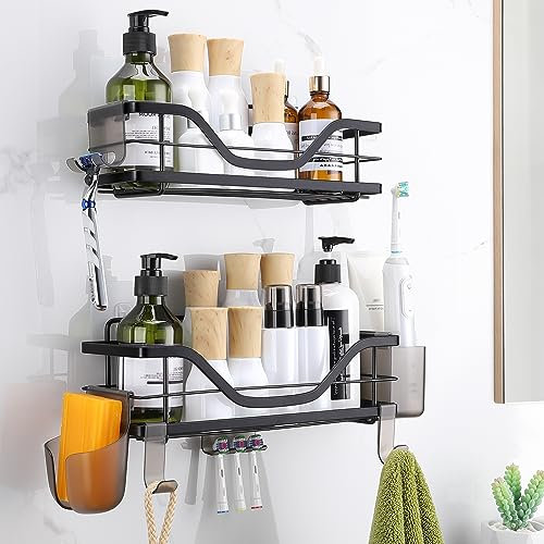 OETAMS Duschablage Ohne Bohren 2 Stück Duschregal Edelstahl Duschkorb Rostfrei Badezimmer Regal Selbstklebend Shampoo Halterung Schwarz Matt