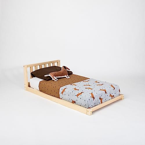 Sweet Home FROM WOOD Bodenbett, Montessori-Möbel, Etagenbett mit Kopfteil, Kinderbett Montessori Bodenbett Hausbett, Kleinkinderbett mit Lattenrost (Kiefernholz, 200x120cm)