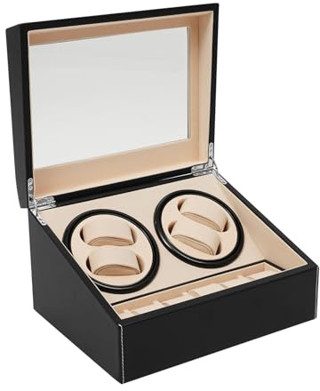 SHZICMY Automatischer Uhrenbeweger mit 4 Uhrenbewe + 6 Uhren, Uhrenbox Uhrenkasten Watchwinder Box Drehen Mute Display-Boxen