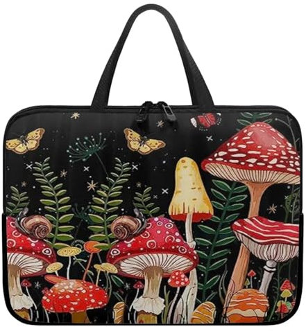 chaqlin 17 Inch Laptop Sleeve Case Protective Mushroom Butterfly Print Laptop Sleeve Covers for Women Girls Cute Portable Notebook Cover Mushroom Gifts Slim Computer Protective Cover Bag