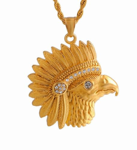 Ciondolo Testa D'aquila Oro, Collana Testa D'aquila Capo Indiano Per Uomo, Collana Aquila Vintage Copricapo Capo Indiano Gioielli Tribali Uccelli Aquila Strass, Collana Ciondolo Uccello Aquila Punk