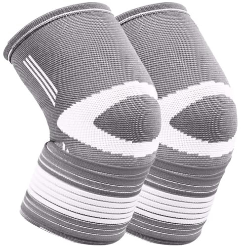 Bionix Knee Brace for Women and Men – Knee Compression Sleeve with Adjustable Knee Support Strap - for Running, Gym, Meniscus Tear, Arthritis, Tendinitis, Sport, and ACL – Pack of 2 - (Grey - L/XL)
