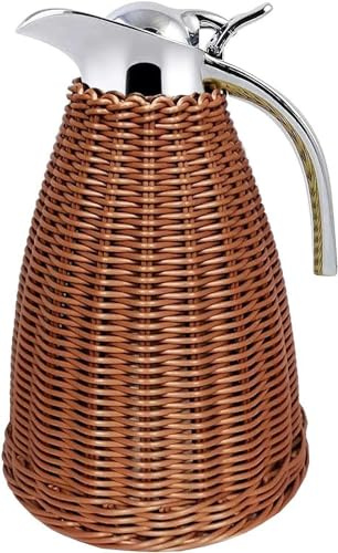 12 horas de calor y 24 horas de retención de frío – Jarra térmica de acero inoxidable, 1.5 L/51 onzas – Termo de café aislado con cuerpo de ratán tejido