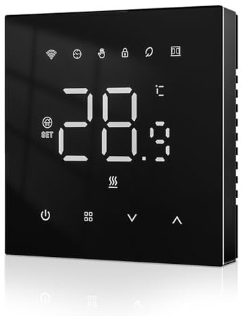 Thermostat Intelligent pour chauffage au sol électrique/l'eau, Thermostat WiFi Connecté Mural, programmable, compatible avec Alexa, Google Home commande vocale (16A Chauffage au sol électrique,Noir)