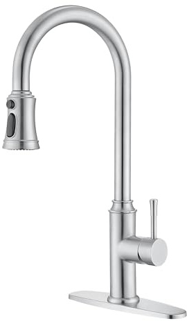TRYSEA Robinet Cuisine Avec Douchette Acier Inoxydable, Mitigeur Cuisine Douchette Evier Cuisine Pivotant à 360° d'Évier à Arc Élevé Pulvérisateur Escamotable 3 Modes