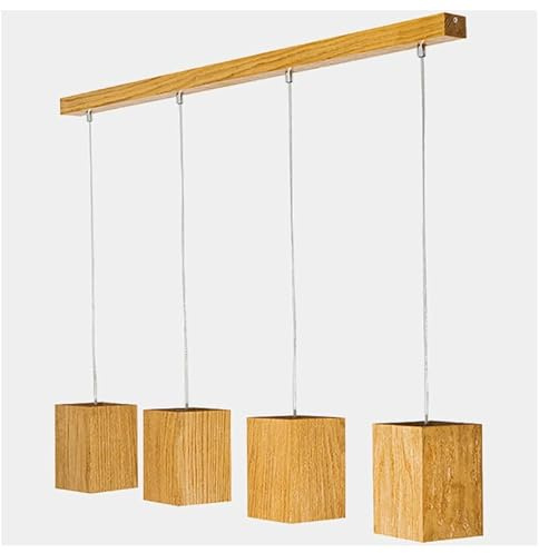 LED Wood Pendelleuchte Holz 4 Flammig - Handgefertigte Hängelampe Esstisch - Hängeleuchte aus Eichenholz - Deckenlampe Hängend GU10 max. 12W - Lampe Decke Esszimmer, Wohnzimmer - Glühbirne nicht inkl.
