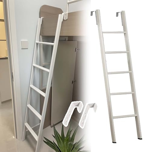 CMYUN Hochbett Leiter Leiter für Etagenbett Im Wohnheim-Hochbett mit Haken, Kurze Etagenbettleiter für Wohnmobile, Nur Weiße Metallleitern, Platzsparend(150cm/59)