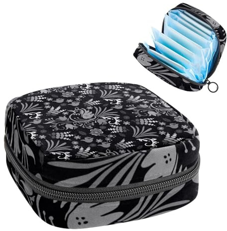 Damenbinden Aufbewahrungstasche Periode Kit Tasche für Schule Menstruationstasse Beutel Damenbinden Organizer Tasche Schwarz Schönes Vogel Foral Muster