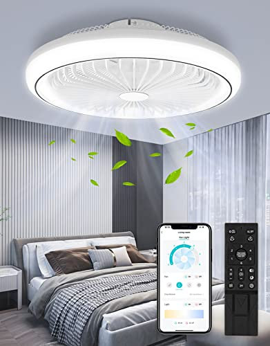 Sararoom 47cm LED Ceiling Fan with Lights, 3 Color Temperature Ceiling Lights, Remote & APP Control, 6 Speeds, Timing, Stepless Dimming Electric Fan Lamp for Living Room, Bedroom, Home