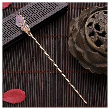 VONCYKI Hanfu-Haarnadel im Vintage-Stil, chinesischer Stil, Metallglasur, Haargabel, Essstäbchen, Haarnadel, Schmuck, Haarspange, Zubehör (goldener Jade-Kristall)
