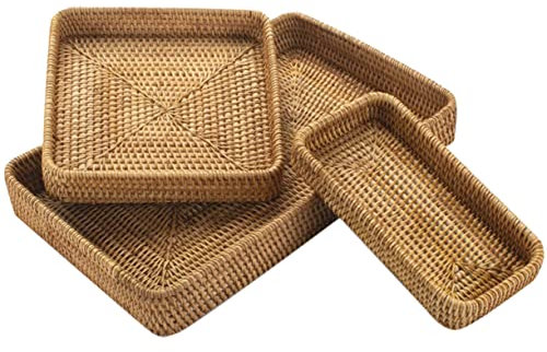 LALADEFIEE 3stücke Rattankorb Zum Aufbewahren Quadratischer Rattan-brotbehälter Tragbarer Korb Für Haushalt Rattan-obstkorb Haushaltskorb Für Küche Und Wohnzimmer