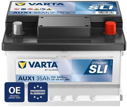 VARTA Automotive DYNAMIC SLI Auxiliary AGM (AUX1) 12V 35Ah 520A - Stützbatterie Nassbatterie für KFZ - Zusätzliche Starterbatterie für Autos mit hohem Energiebedarf - Wartungsfreie Bleisäurebatterie | Stützbatterie für KFZ, Zusätzliche Starterbatterie für Autos mit hohem Energiebedarf, Wartungsfreie Bleisäurebatterie