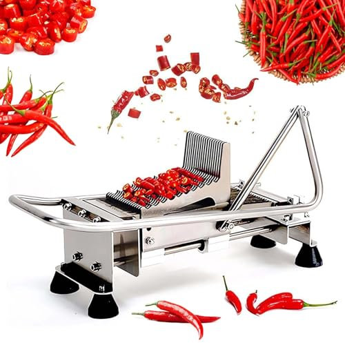 Manual Red Pepper Chopper Machine, Manual Food Chopper, Kitchen Hand Food Shredder, Groove Width 5mm, Cutting Distance 110mm, with 240mm Length Stainless Steel Blade, for Home Kitchen Restaurant