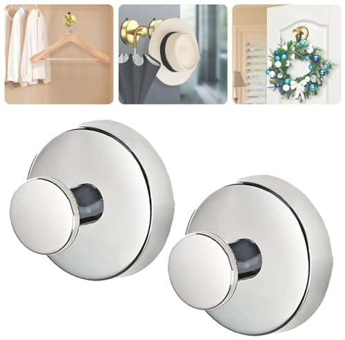 Suction Cup Hooks for Wreaths on Glass Door, Wood Front Door, Sturdy Wreath Hook Heavy Duty, Hanging up to 15 lbs, Waterproof Rustproof No-Drill Hanger for Shower, Bathroom (2pcs, Silver A)
