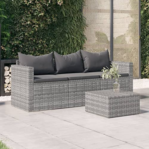 Willood Gartensofa 3-Sitzer mit Kissen Grau Poly Rattan