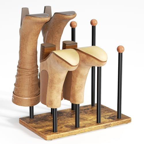 pickpiff Cedar Ball End Boot Rack 4-Pair Shoe Organizer Free standing Metal Holder with Wood Base
