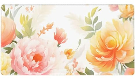 Gaming Mauspad XXL 700x300x3mm Mousepad Verlängertes Groß Mauspad Schreibtischauflage,Genähte Kanten rutschfeste Gummibasis,Verbessert Präzision Geschwindigkeit Home Office Gelbe Chrysantheme L-2973