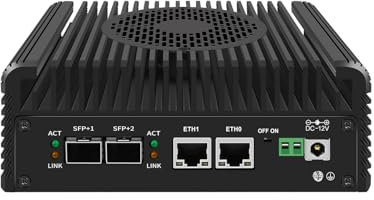 HUNSN Firewall Appliance, Mini PC, PFSense, Mikrotik, OPNsense, VPN, Router PC, I3 N305, RJ63, 2 x 2.5Gbe LAN, 2 x SFP+, 2 x HDMI, TF, Type-C, Phoenix Terminal, 16G RAM, 256G SSD