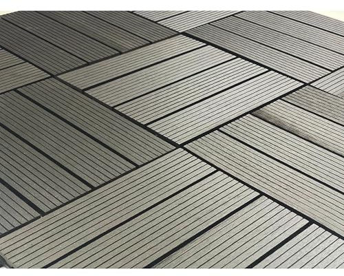 AQS INTERNATIONAL COSMOPOLITAN WPC DECK TILES – 30x30cm Interlocking Plastic - Durable Wood Composite Decking Tiles for Patio, Garden, Pool, Weatherproof, Easy-Click Installation (Black, Pack of 22)