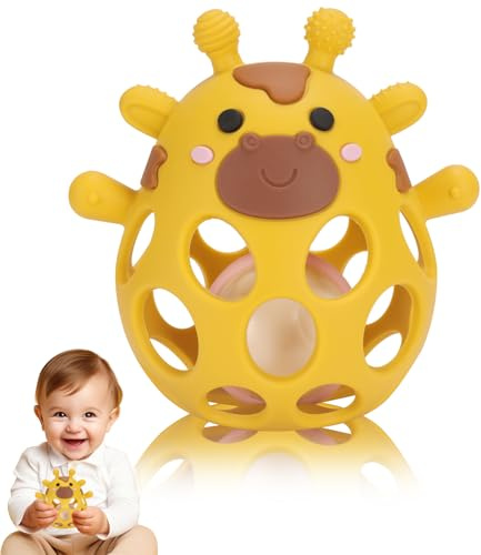 Venditer Juguetes Montessori Bebes 0-3-6-12 Meses Educativos, Juguete de pelota para bebé, Juguetes Bebes 1 año, Juguetes Sensoriales Bebe Sonajero Regalo Amarillo de jirafa