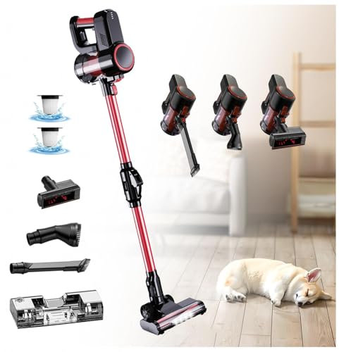 LRF-yxkj Lavapavimenti Senza Filo Asciutto e Umido,Luci LED,5 in 1 Aspirapolvere Batteria per Pulizia Domestica/Capelli/Polvere/Lavapavimenti