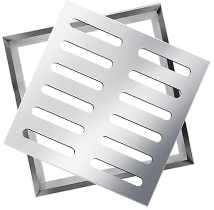 Grille d'égout carrée, Grille de Protection pour puits d'eau de Pluie, Grille de Drainage avec Cadre, Acier Inoxydable, épaisseur 3 mm (250 x 250 x 30 mm)
