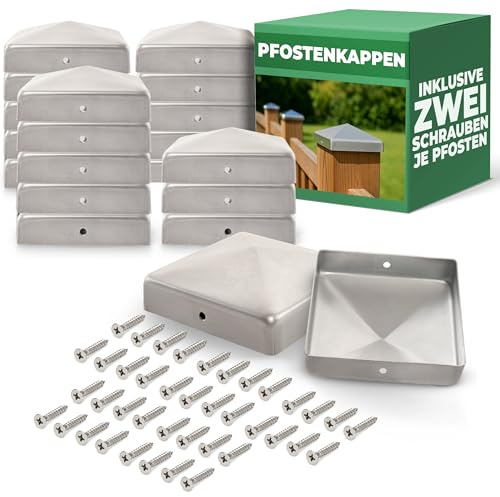 Novatool 20x Pfostenkappen Sparset 71x71mm verzinkt mit Schrauben, Pfostenabdeckung Pfostenkappe 7,1cm Holzpfosten Zaunpfosten Abdeckung Abdeckkappen Abdeckkappe Zaunkappe Zaunkappen Pfostenschuhe