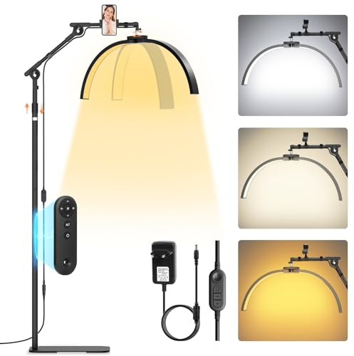 Adonafy Lampara LED de pie para Pestañas: 28 Plegable Lampara Extensiones Pestañas LED - 3 Temperaturas de Color & Cabezal Giratorio 360° con Soporte para Cuidado Piel/Tatuaje, Negro