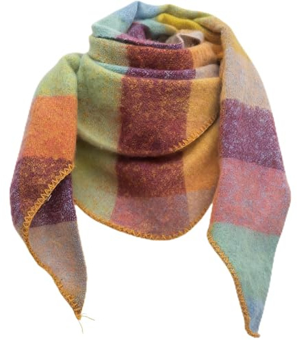 Lykofudi Damen Schal, Übergroß Web Dreieck Winterschal mit buntem Karo Muster, Warmer und weicher Dreieckstuch Kariert, Leichter Strickschal, Halstuch für Frauen und Mädchen 200×83 CM