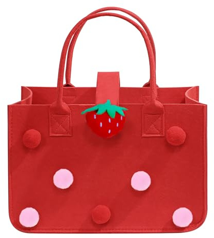 XUEHOU Filztasche Shopper Einkaufstasche Klein Einkaufstasche Faltbar Filz Tasche Tragetasche Einkaufskorb Filz Henkeltaschen Damen Shopping Niedlich Rosa Bag für Ausgehen Einkaufen