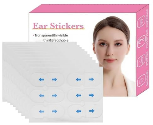 60PCS Ear Correctors,Waterproof Ear Stickers,Transparent Earsticker,Silicone Stickers for E-ar,E-ar Tape for Sticky Out Ears,Invisible Tape,Long-Lasting,Solve Big Ea-r Problem by Pinning Back Ears