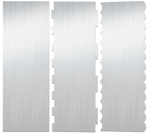 3pcs Stainless Steel Cake Bench Scraper Spatula Kit, 8.7in Stripe Edge Comb Smoother Decorating Metal Tools for Kitchen Baking Mousse Pastry DIY Icing Buttercream Frosting Leveler Supplies