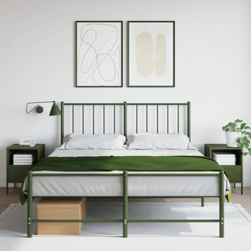 Youuihom Nachttische 2 STK Olivgrün Stahl Industrie-Stil 36x39x50,5 cm mit Ablage und Schublade für Schlafzimmer