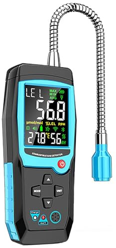 Rilevatore di Perdite di Gas Naturale, Rilevatore di Gas Portatile con Sonda a Collo D'Oca da 14'' E Schermo LCD Retroilluminato, Funzione di Allarme Luminoso E Acustico, Ricaricabile