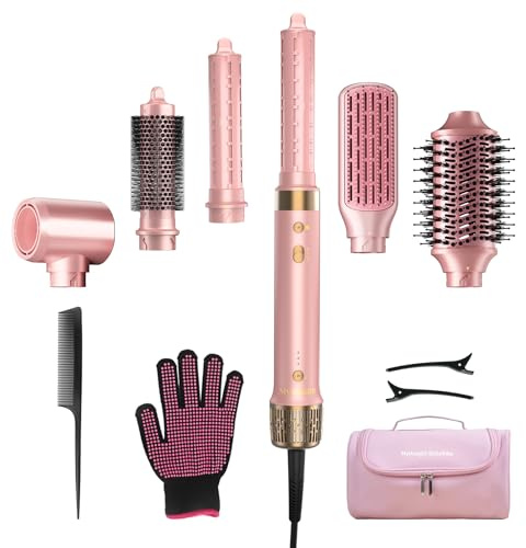 StyleVibe 6-in-1 Air Styler, Hair Dryer & Blow Dryer Brush with Travel Case - Auto Wrap Curls (L/R), Fast Drying, Thermal Round Brush for Smooth Blowouts & Frizz-Free Volume, No Heat Damage