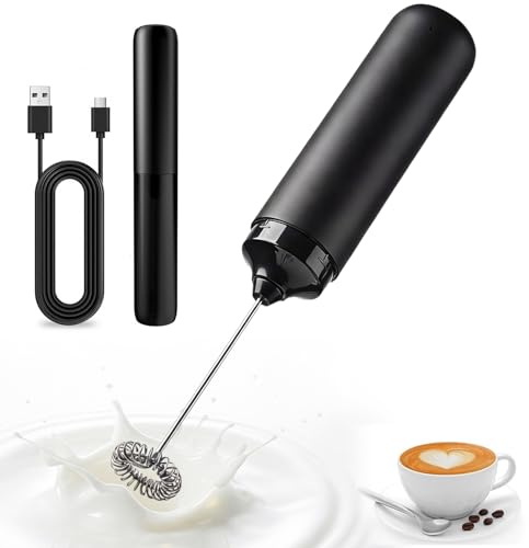 GnohGnoh Mini Rechargeable Handheld Milk Frother - Electric Foam Maker & Drink Mixer with Detachable Stainless Steel Whisk, No Stand, Mini Blender for Matcha (Medium Gray & Silver) CXC1
